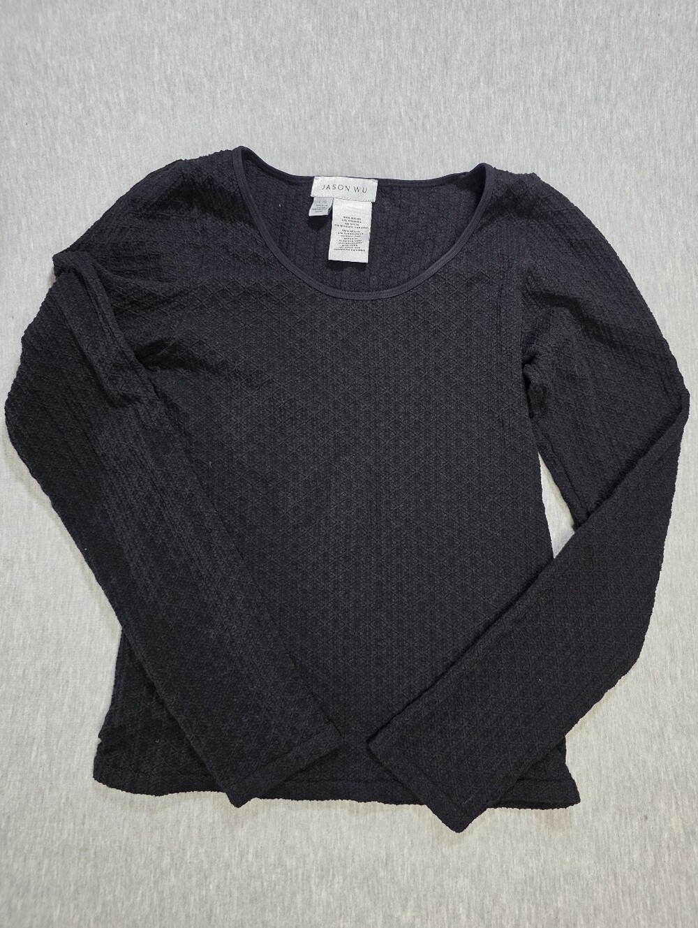 Jason Wu Black Textured Scoop-Neck Long Sleeve Top Size Large